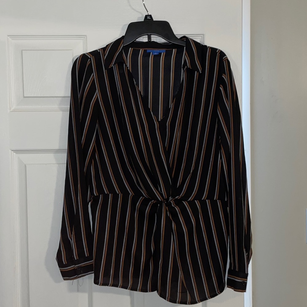 EUC Apt 9 Striped Blouse w Tie in Front, Size Large